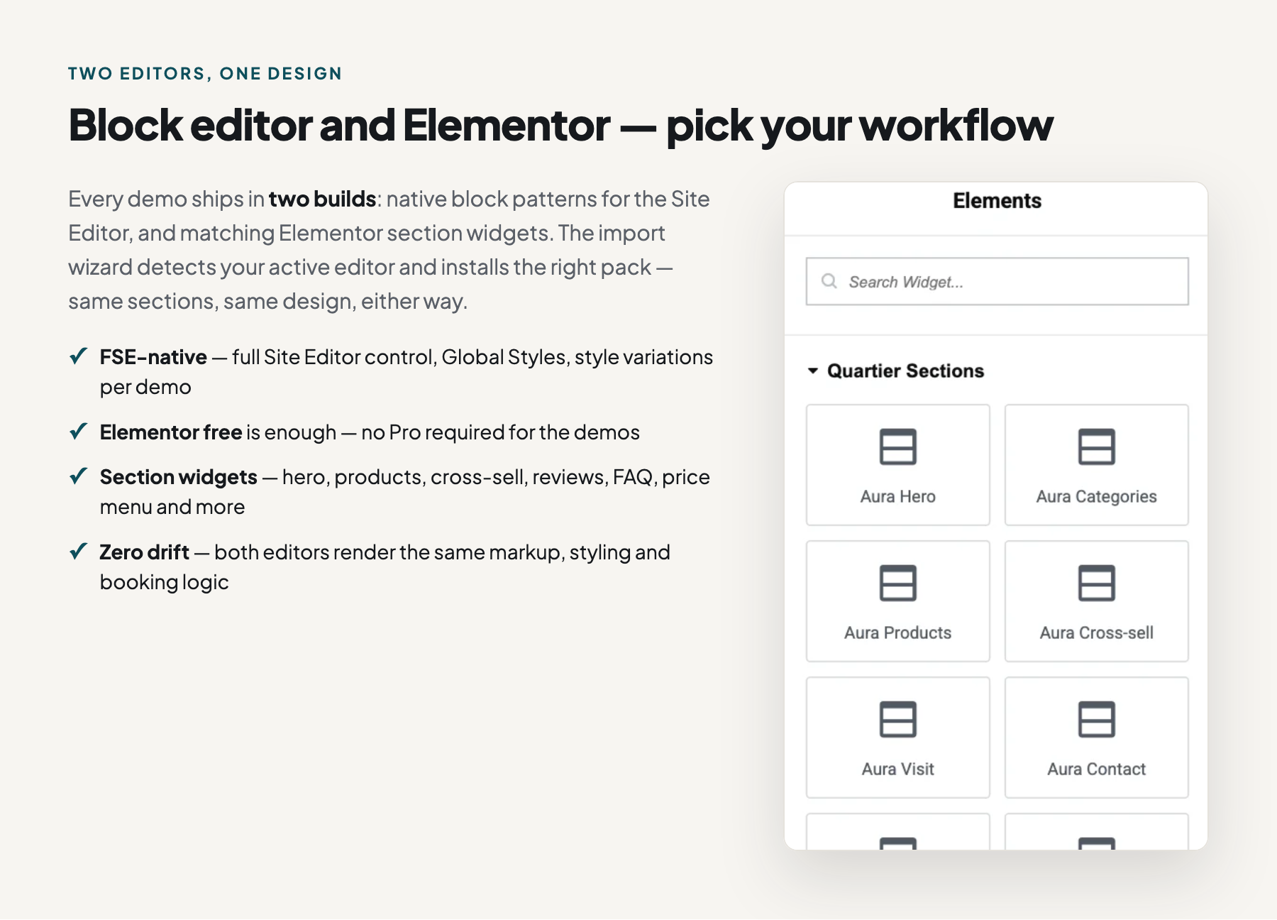 Block editor and Elementor support