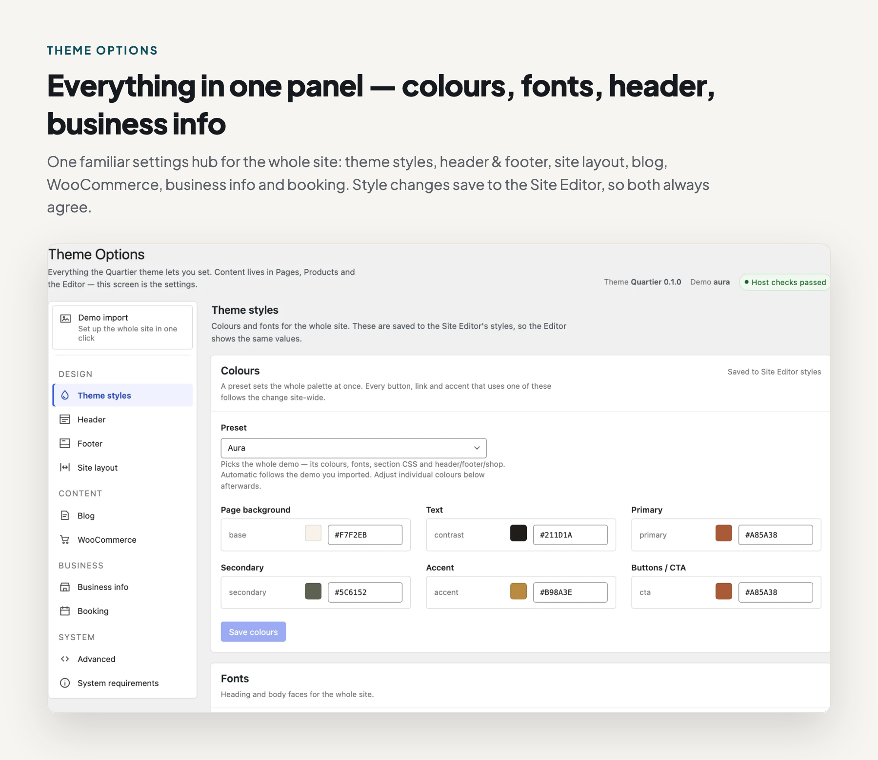 Quartier Theme Options panel