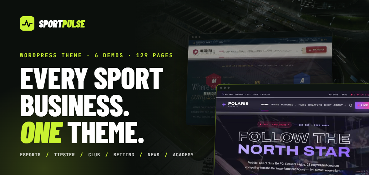 SportPulse - Sports WordPress theme for esports, clubs, tipsters, betting affiliates, news and academies